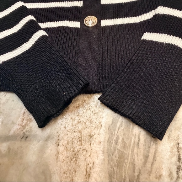 Faith and Zoe Black White Striped Cardigan Gold Buttons Small Preppy - Picture 3 of 9